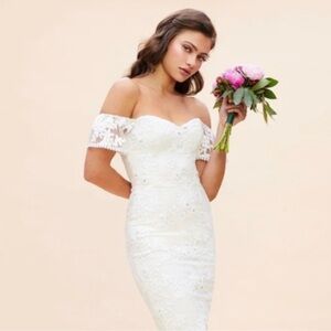 Elegant Dress the population White Lace Off-Shoulder Dress